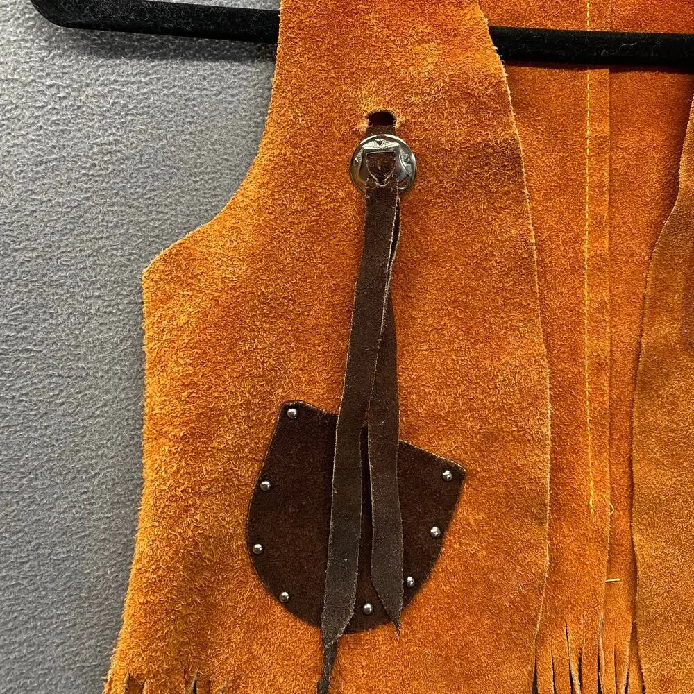 Vtg? Suede Leather Fringe Sheriff Cowboy Cowgirl Costume Vest Kids 10 California